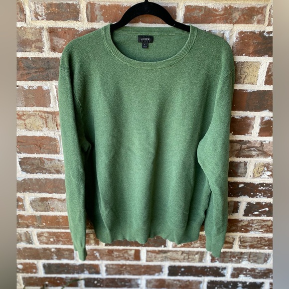 J. Crew Green 100% Cotton Crewneck Sweater In Garter Stitch Size Large - Picture 1 of 10